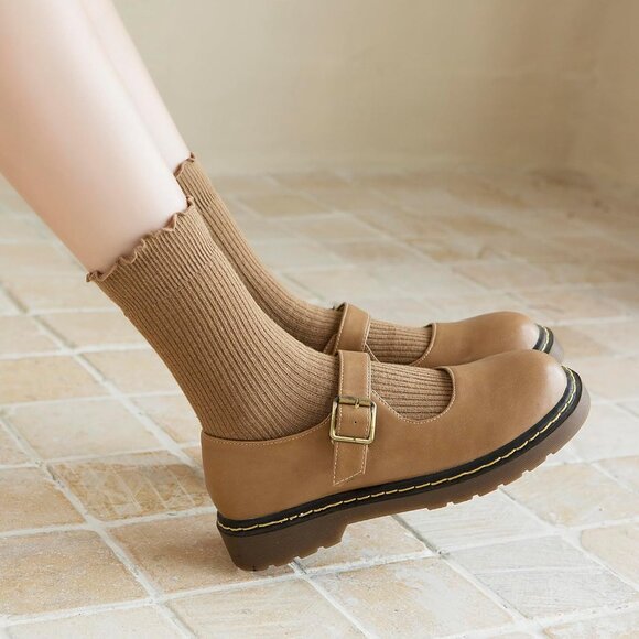 Brown Black  Women’s Ruffle Socks 6 Pairs Cute Frilly Cotton Knit Ankle Crew Set - Picture 5 of 6